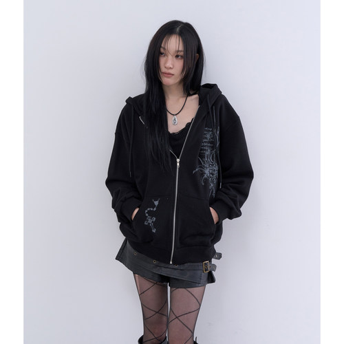 lowear韩代印花连帽拉链衫