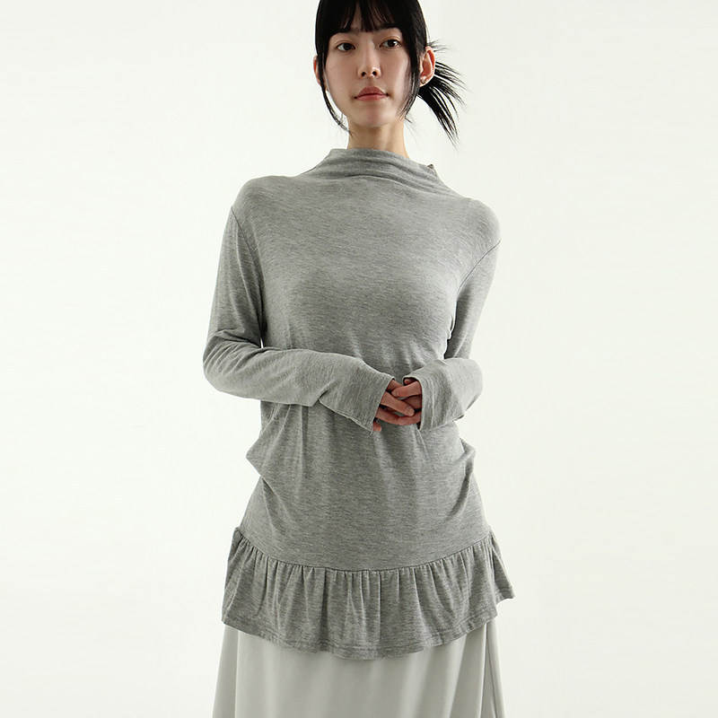 国内现货25A/W moch neck silket frill tee 设计师荷叶边长袖T恤