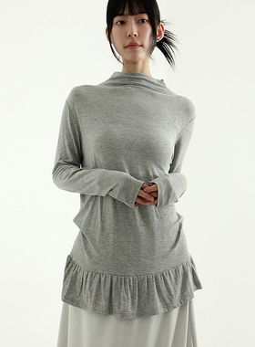 韩国代购25A/W moch neck silket frill tee 设计师荷叶边长袖T恤