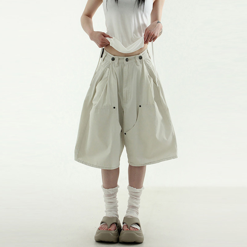 韩国代购25S/S button up paper cotton bermuda pants设计师短裤