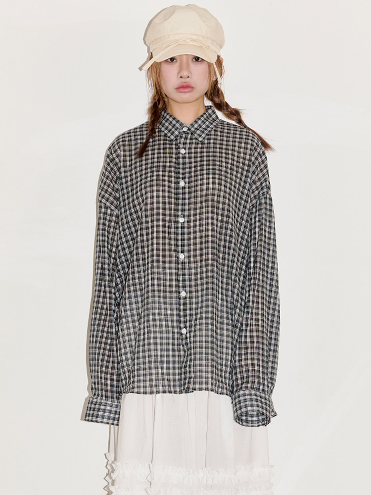 韩代Raucohouse Lloyd wrinkle over check shirt 格子长袖衬衫