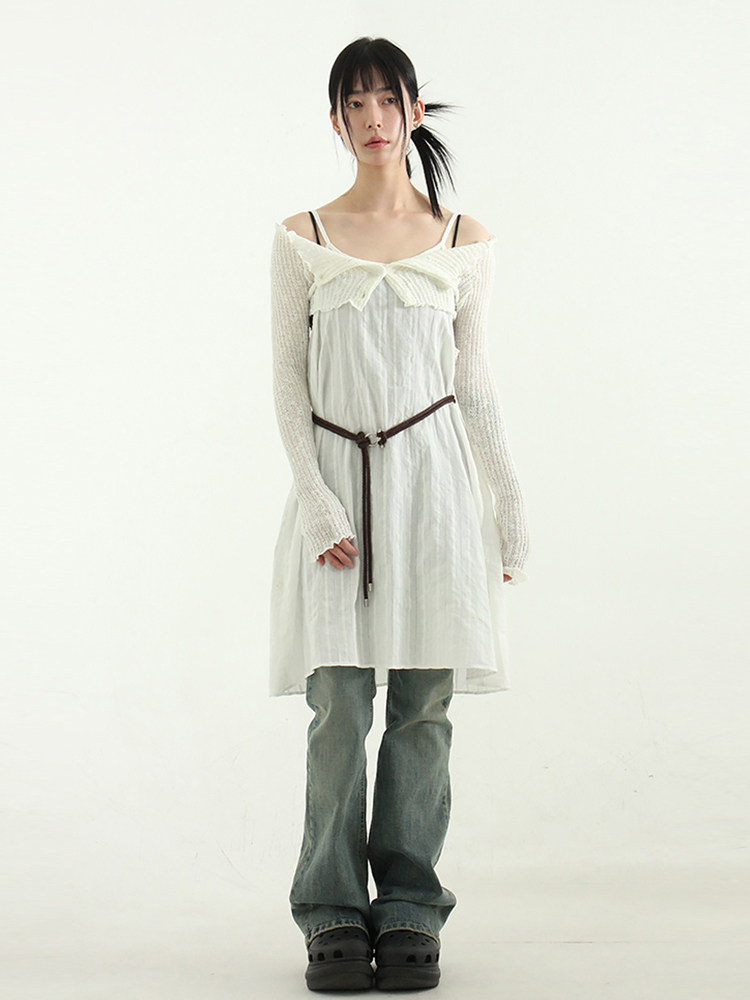 韩国代购lace slit sleeveless midi ops设计师款无袖开叉连衣裙