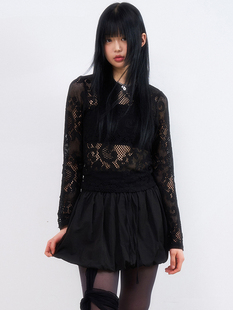韩代Raucohouse Raum lace pattern see-through long sleeve T恤