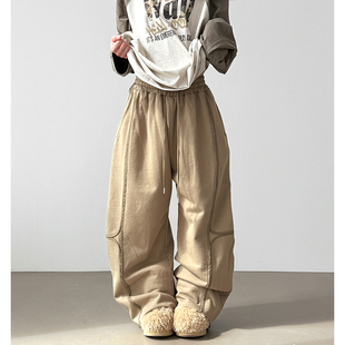 section cotton 拼接棉质长裤 25F unisex pants 韩国代购 wide