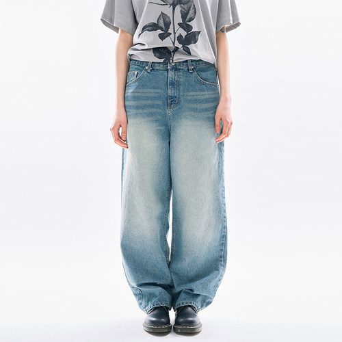 Raucohouse韩代水洗磨白牛仔裤