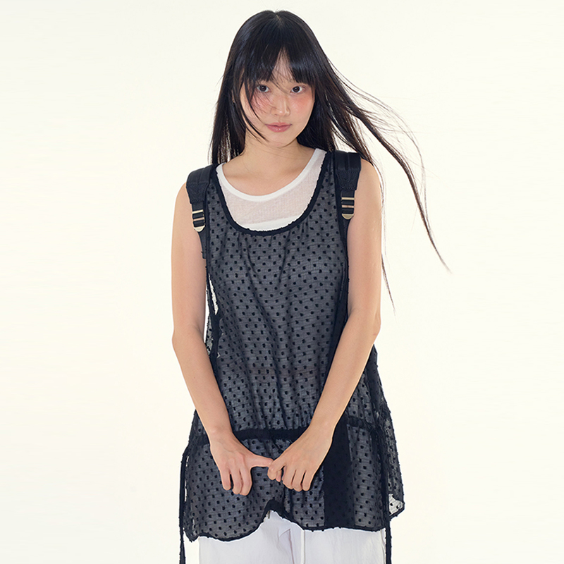 韩国代购Raucohouse Dot sheer layered dress 圆点半透连衣裙女