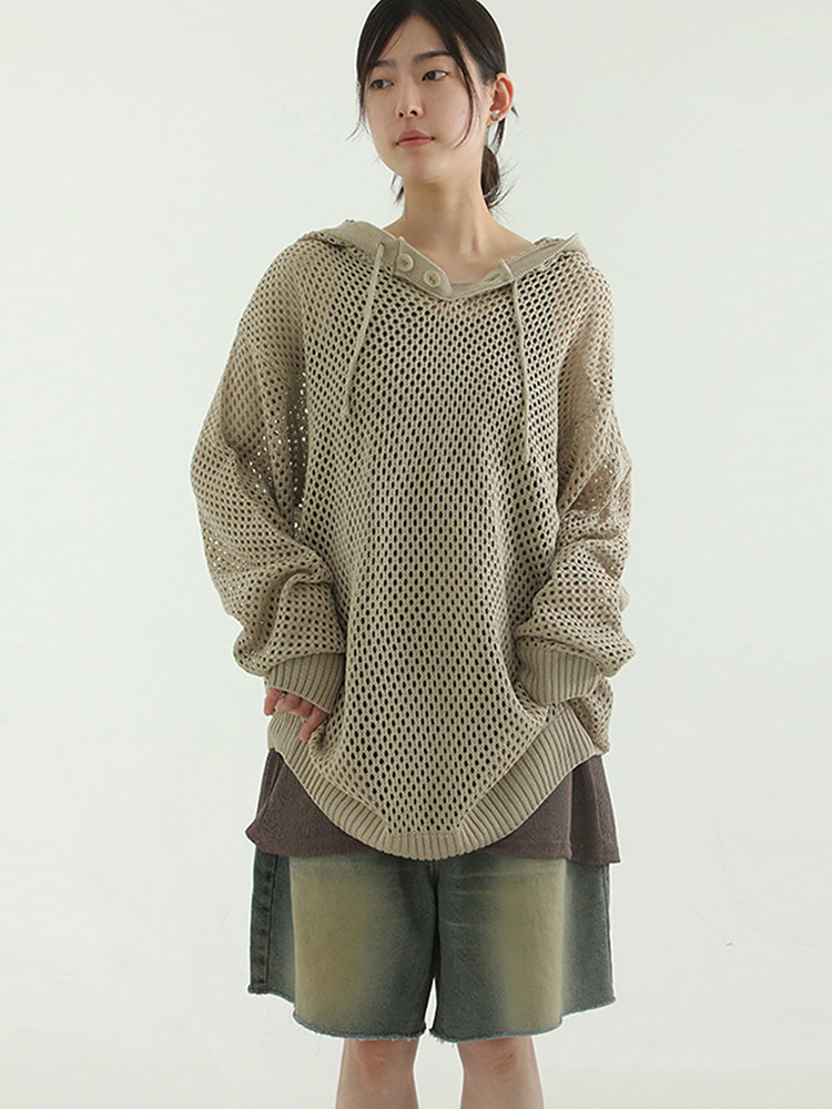 韩代23S/S oversize punching knit hoody (unisex) 网眼针织帽衫