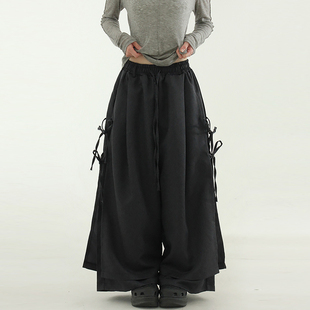 韩国代购24 double wide banding pants (unisex) 抽绳宽松长裤女