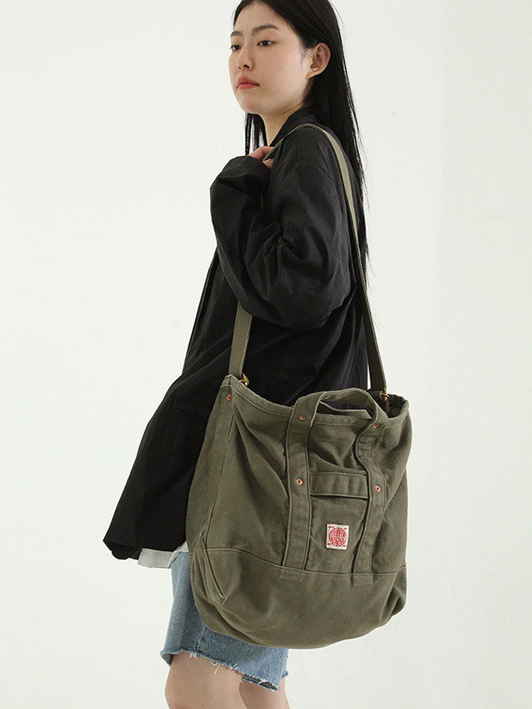 韩国代购 washed cotton basket bag 水洗棉手提包斜挎单肩潮牌女