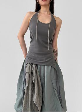 韩国代购26 halter neck double strap sleeveless top 挂脖背心