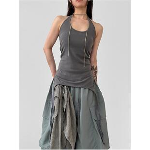 韩国代购26 halter neck double strap sleeveless top 挂脖背心