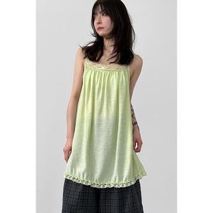 韩国代购26S/S lace satin sleeveless mini ops 蕾丝吊带连衣裙