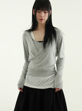 韩国代购24F/W soft cotton wrap tee 设计师款百搭长袖T恤上衣