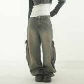khaki jean blue 国内现货 pocket curved 设计师卡其蓝工装 牛仔
