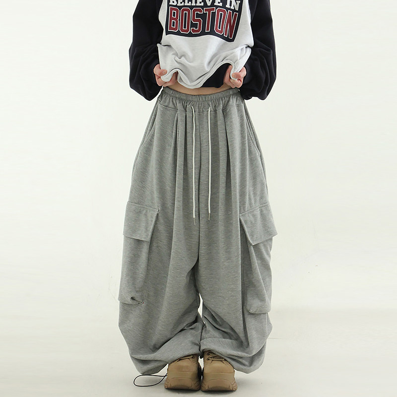 韩代24 soft cotton cargo wide banding pants (unisex)工装长裤