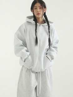 韩国代购 over fit 2way hood zip-up (unisex) 宽松拉链帽衫夹克