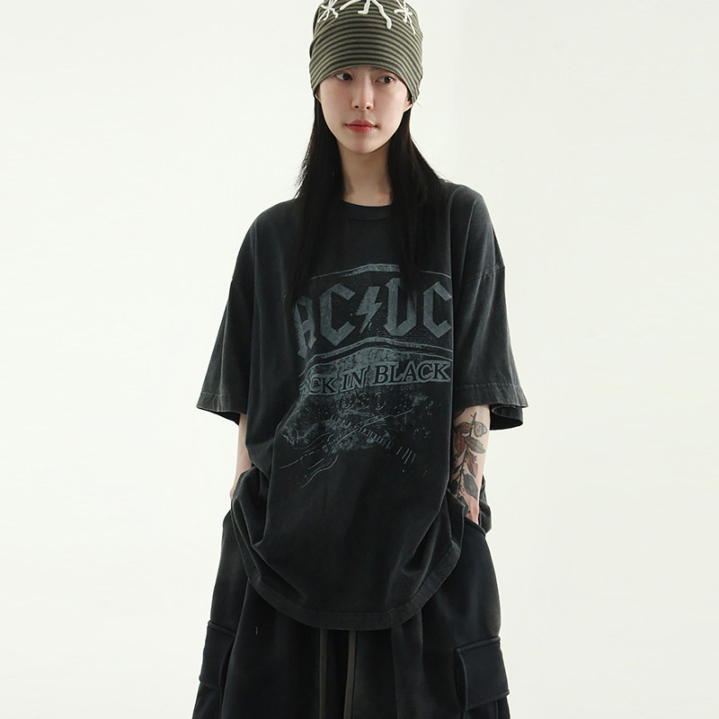 韩国代购25S/S washed cotton half tee (unisex) 字母短袖T恤女