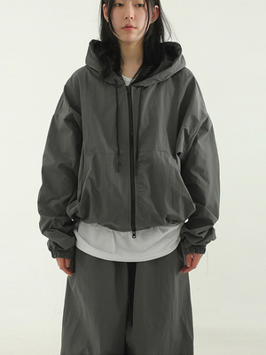韩国代购23S/S paper cropped hood jacket (unisex)连帽拉链外套
