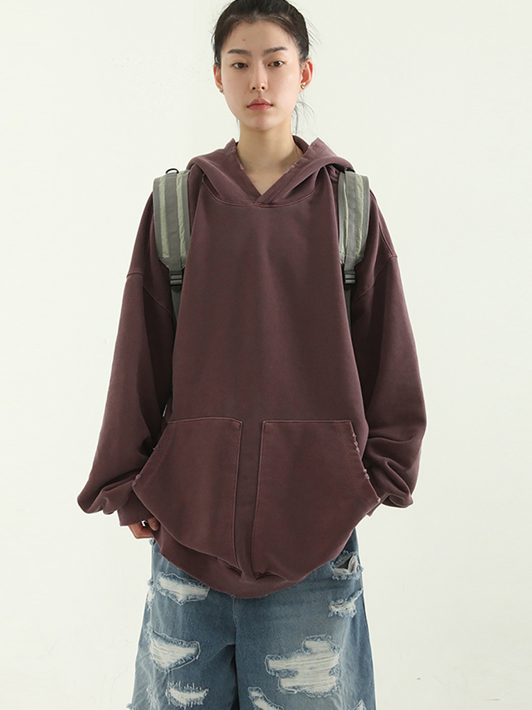 韩国代购23 pigmented heavy cotton pocket hoody双口袋做旧帽衫