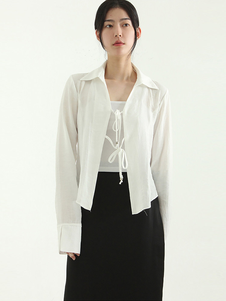 韩代23S/S double string wrinkled shirt 系带长袖衬衫街头潮女