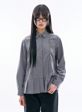 韩国代购Raucohouse Estelle pleats blouse长袖宽松褶皱衬衫复古