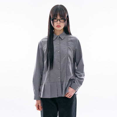 Raucohouse韩代长袖宽松褶皱衬衫
