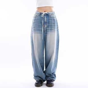 wide snap denim pants 韩代Raucohouse 复古宽松牛仔裤 Triangle