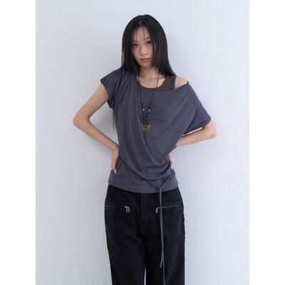 lowear韩代不对称系带T恤上衣