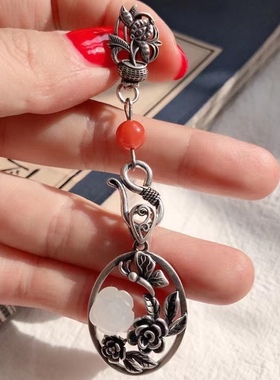 新款民族风做旧古风纯银蝶恋花时尚女款 胸花胸针两用款压襟 吊坠