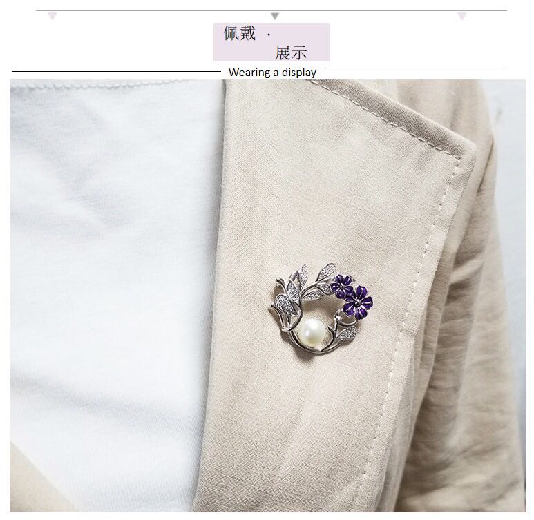 欧美流行时尚S925纯银精致女士西服衬衫别针高档珍珠胸针女款胸花