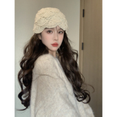 复古手工钩花包头帽女秋冬森系针织帽子冷帽编织套头帽蕾丝月子帽