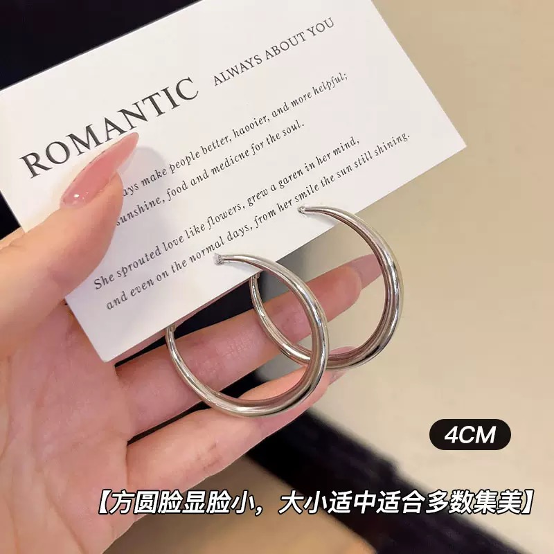 播播间主播自带辣妹YK素圈耳环御姐冷淡风高级感银色小众气质耳饰