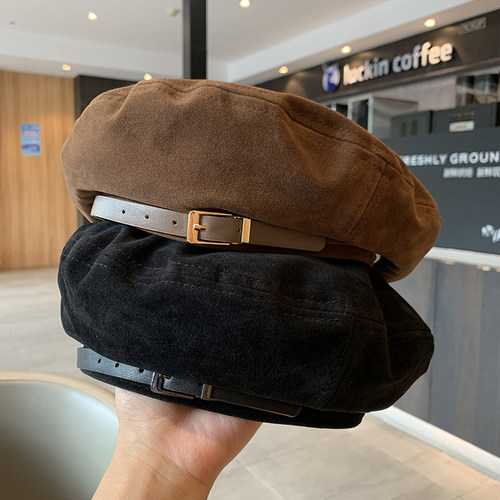美拉德帽子大帽围金属皮带扣秋冬