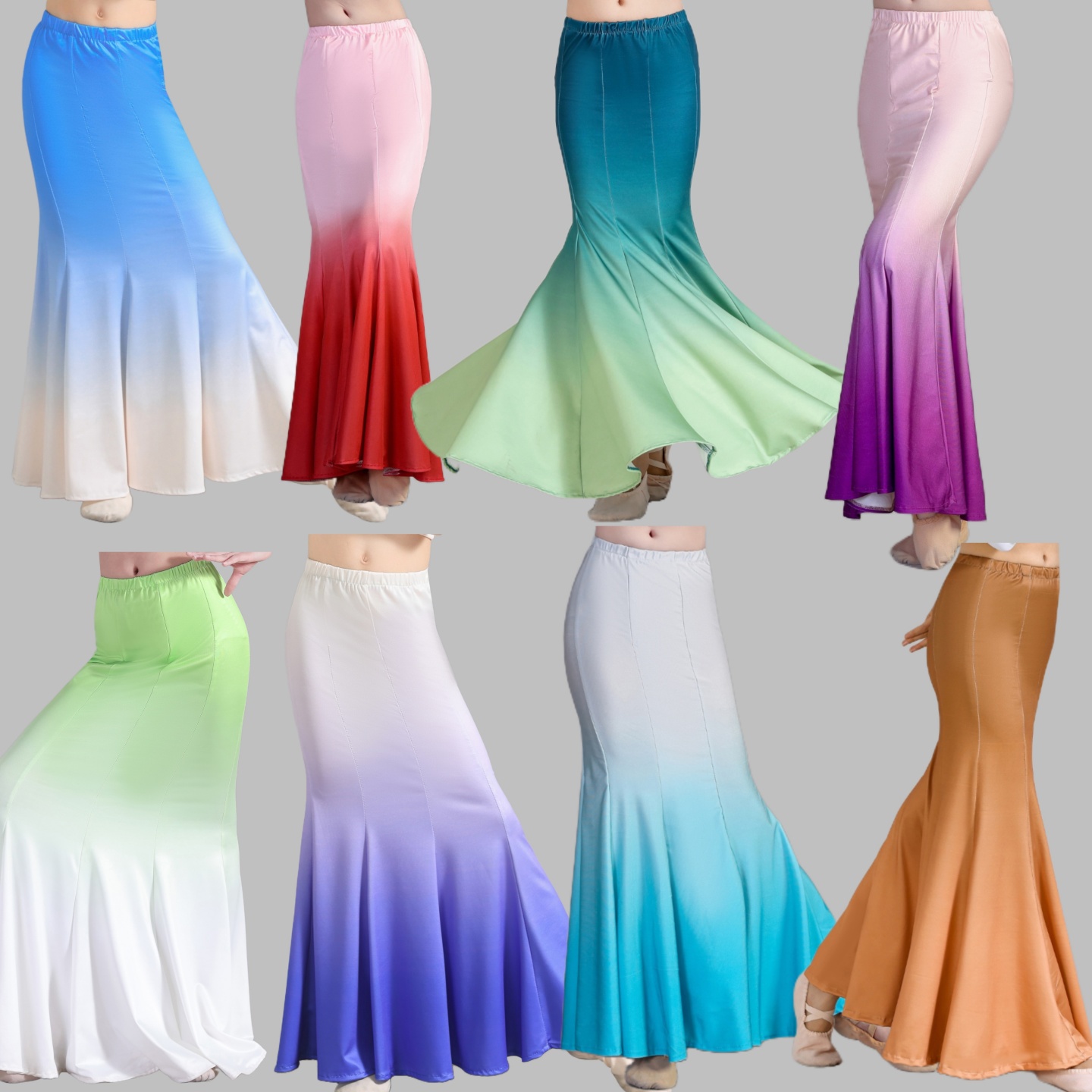 2025新款儿童傣族舞蹈服女艺考包臀鱼尾裙练功裙360度大摆练习裙