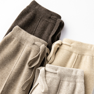 2024秋冬新款100%纯羊毛中缝阔腿裤女加厚高腰垂坠感外穿针织长裤