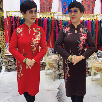 连衣裙喜庆绣花改良旗袍结婚礼服
