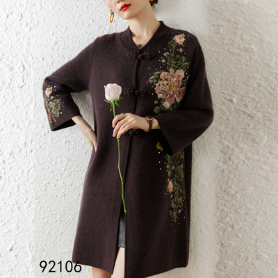 亿喜绣洋气妈妈羊毛中长款开衫中年结婚宴服喜婆婆高档外套92106