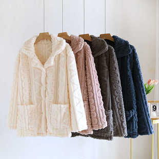 长毛绒睡衣情侣秋冬季加厚新款男女法兰绒家居服宽松保暖开衫上衣