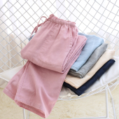 单件家居裤 睡裤 男双层纱布宽松情侣纯棉居家大码 女夏长裤 春秋 新款