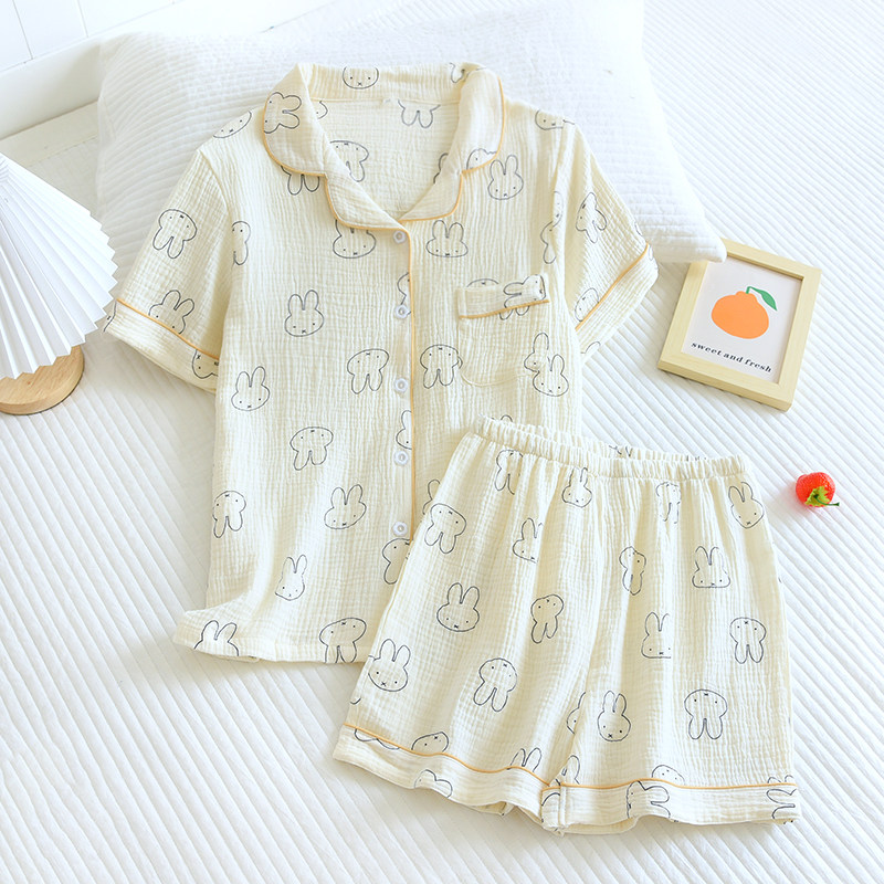 日式睡衣女短袖短裤开衫可爱纯棉纱布夏季薄款清新水洗绉布家居服,女士内衣/男士内衣/家居服,睡衣/家居服套装,淘宝优惠券,粉丝福利购,淘宝优惠卷