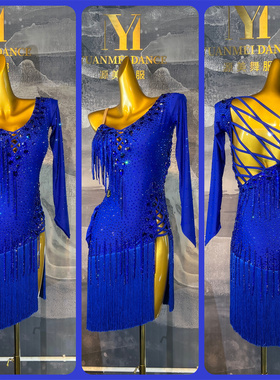 源美舞服拉丁舞比赛宝蓝色花服艺考拉丁赛服专业表演恰恰伦巴花服