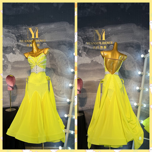 源美舞服拉丁舞比赛黄色摩登赛服专业表演恰恰伦巴花服赛