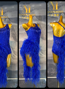 源美舞服拉丁舞比赛宝蓝色拉丁花服专业表演恰恰伦巴花服赛