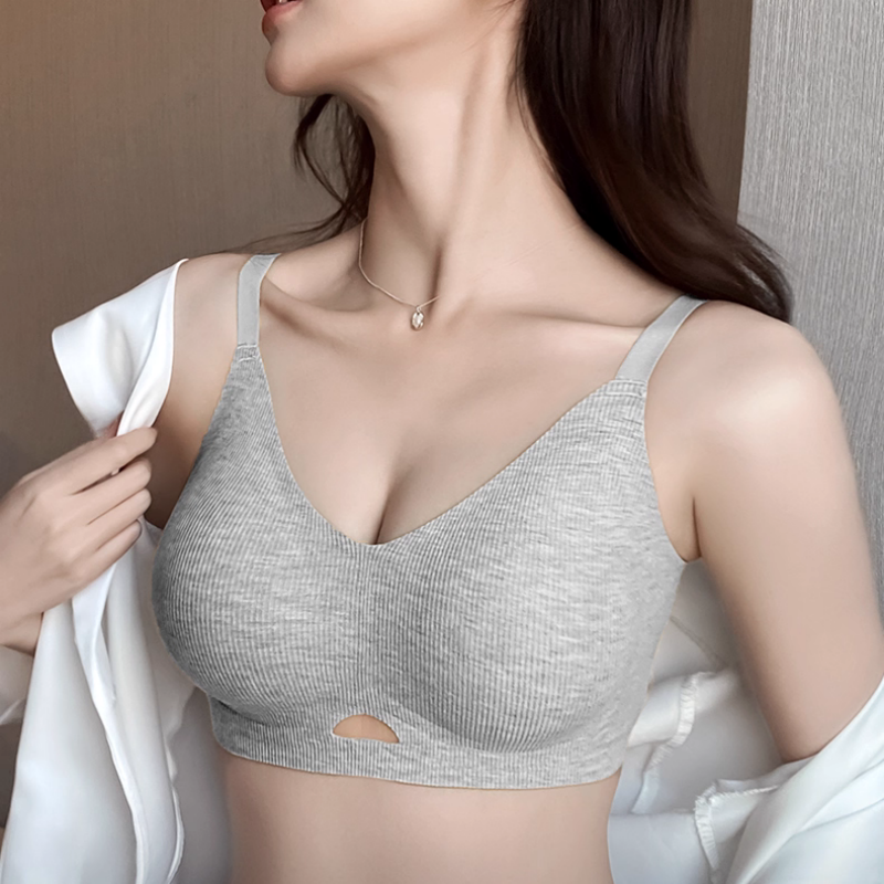 文胸女无痕舒适聚拢软支撑小胸收副乳防下垂无钢圈薄款运动灰内衣