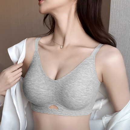 文胸女无痕舒适聚拢软支撑小胸收副乳防下垂无钢圈薄款运动灰内衣