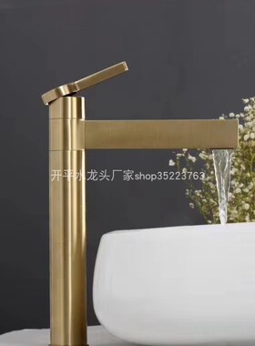 拉丝金面盆龙头台上盆冷热出水嘴可转动单孔单把黄铜30467实拍