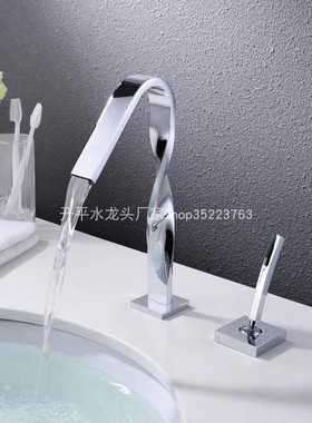 电镀双孔 单把两件套脸盆龙头全铜台下盆分体摇杆龙头30393实拍