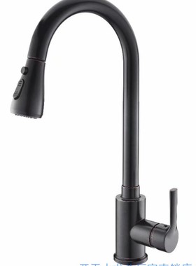 ORB单把厨房抽拉龙头水槽龙头单孔黑色菜盆冷热抽拉龙头4463实拍