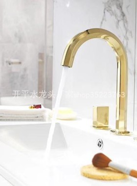 金色三孔 双把三件套分体双把面盆龙头全铜三孔台盆龙头30149实拍