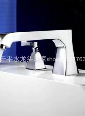 亮银色 双把三件套分体双把面盆龙头台盆三孔加长嘴龙头30477实拍